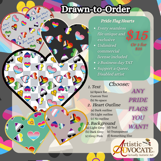 Drawn-to-Order PRIDE Hearts